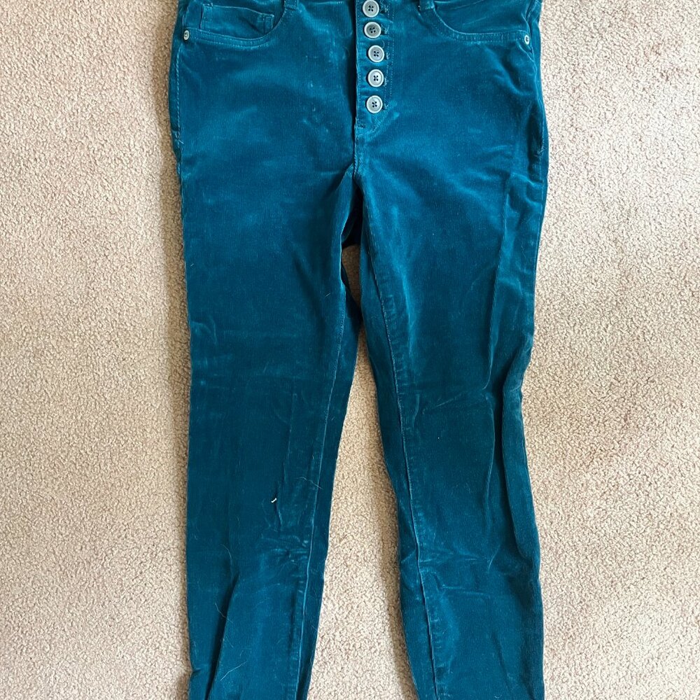 Anthropologie Pilcro High-Rise Button-Fly Skinny Corduroy Pants in Teal Size 29 - Picture 2 of 10